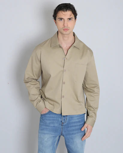 Camicia Giacca Cropped in Gabardine